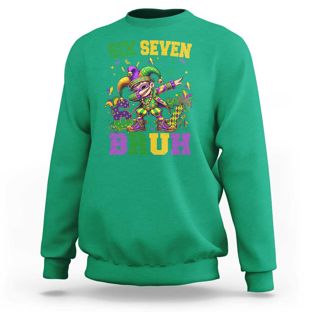 Funny 67 Mardi Gras Sweatshirt Six Seven Bruh Dabbing Jester