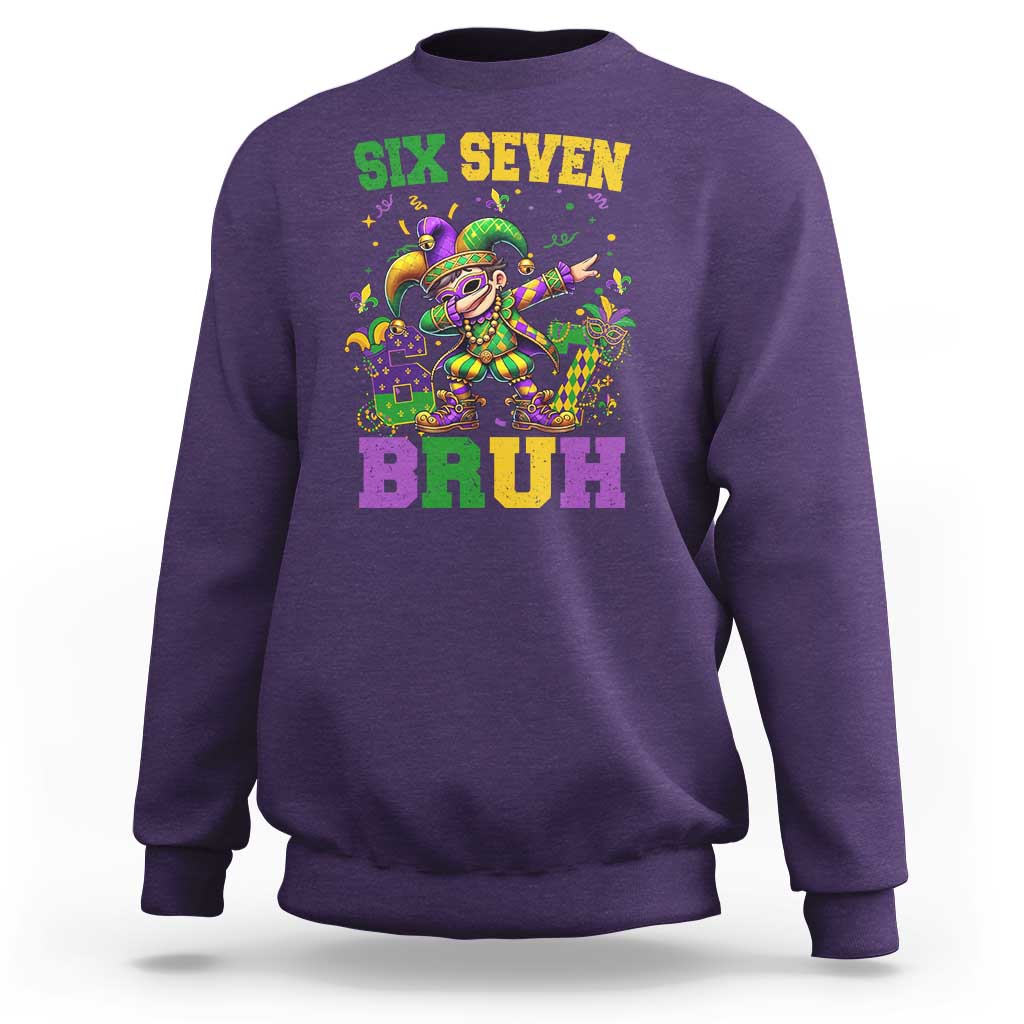 Funny 67 Mardi Gras Sweatshirt Six Seven Bruh Dabbing Jester