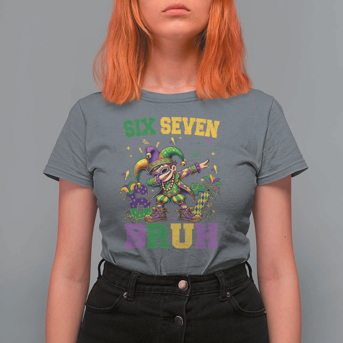 Funny 67 Mardi Gras T Shirt For Women Six Seven Bruh Dabbing Jester