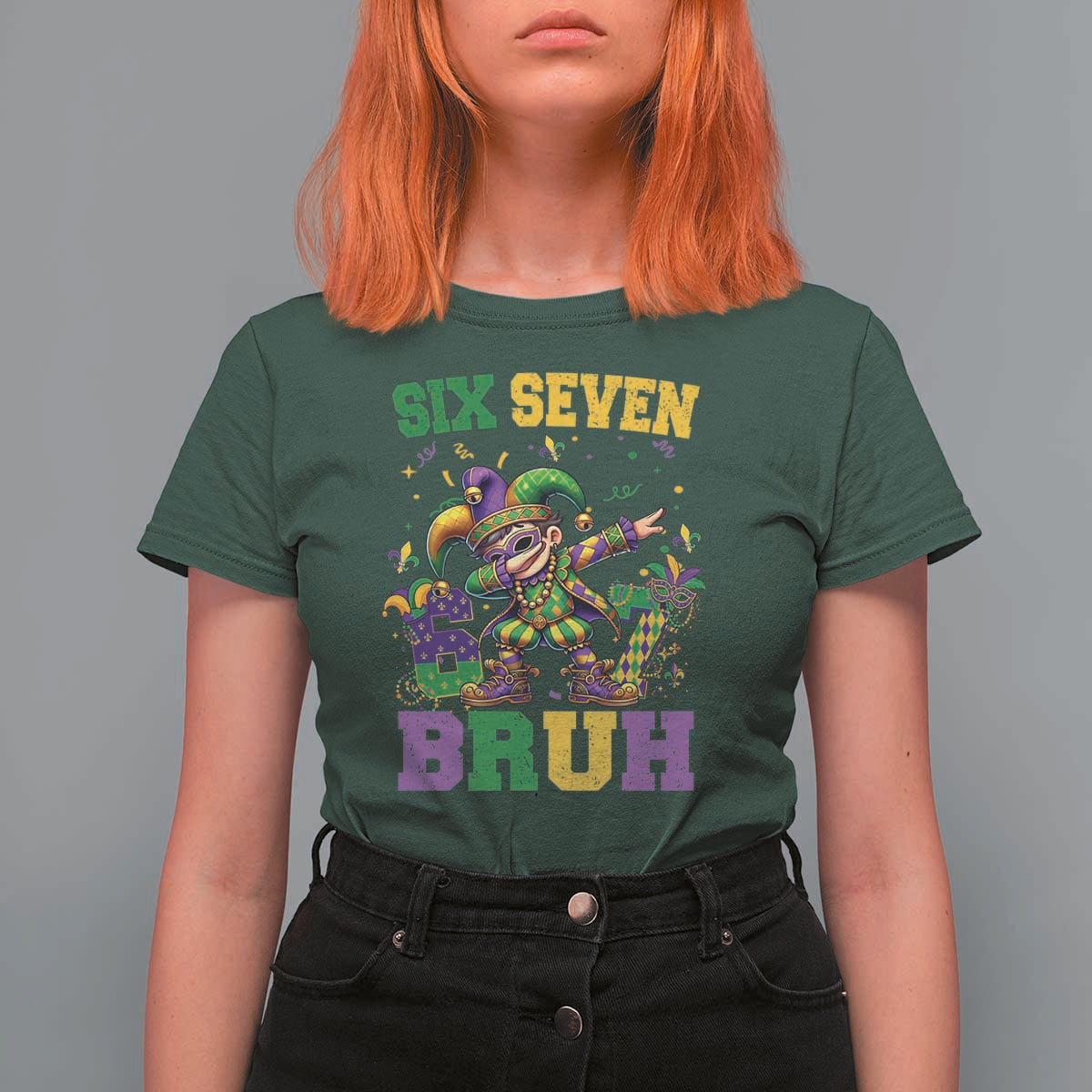Funny 67 Mardi Gras T Shirt For Women Six Seven Bruh Dabbing Jester