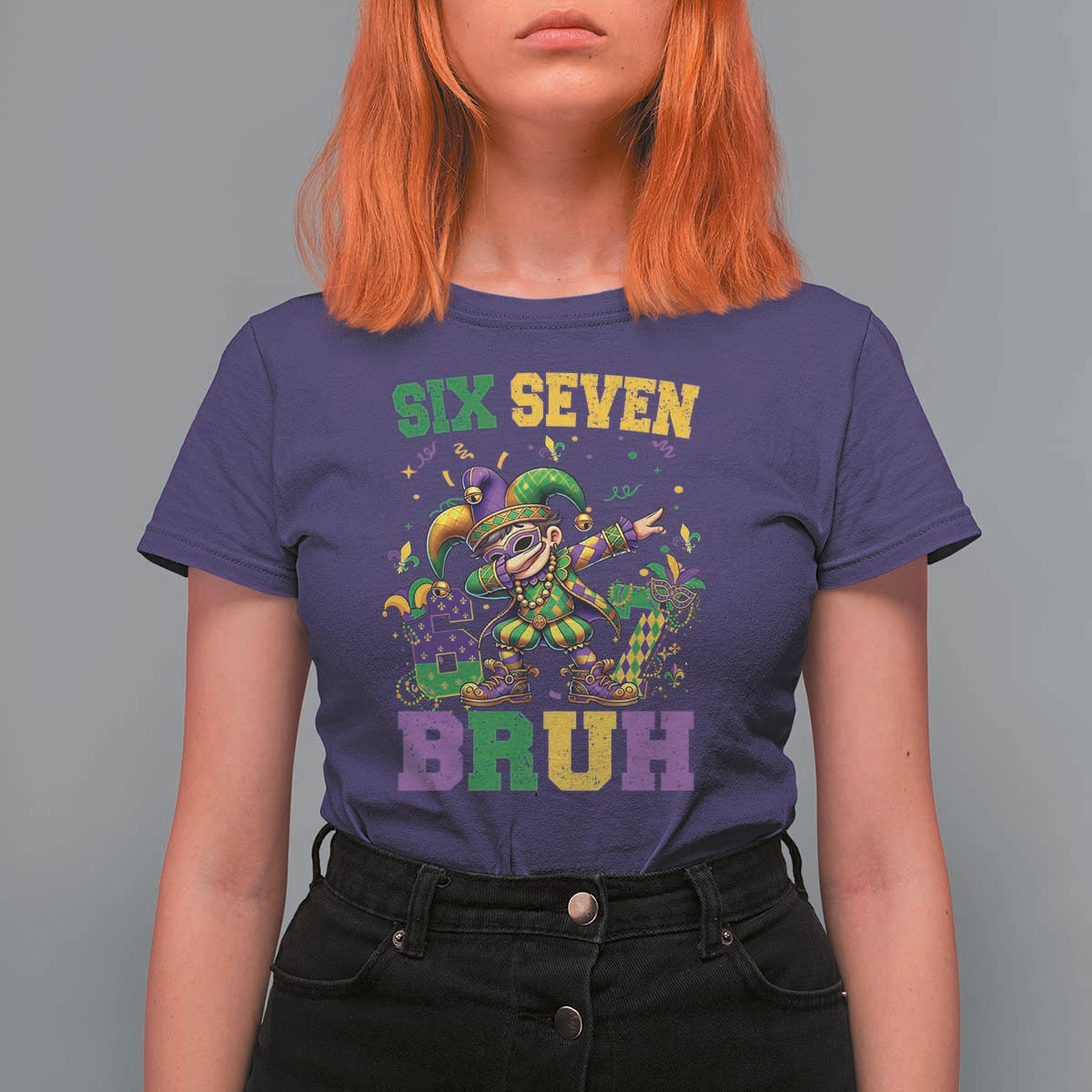 Funny 67 Mardi Gras T Shirt For Women Six Seven Bruh Dabbing Jester