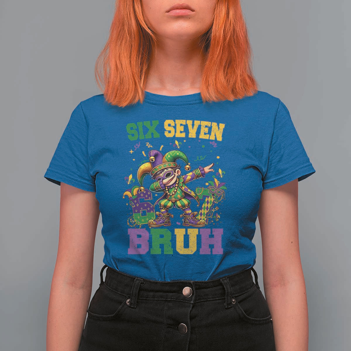 Funny 67 Mardi Gras T Shirt For Women Six Seven Bruh Dabbing Jester