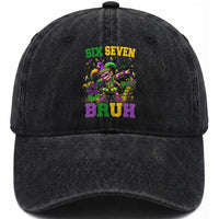 Funny 67 Mardi Gras Washed Cotton Baseball Cap Six Seven Bruh Dabbing Jester