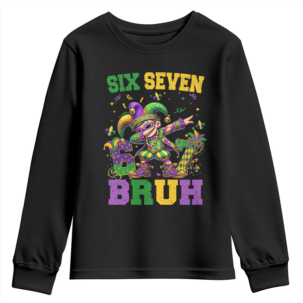 Funny 67 Mardi Gras Youth Sweatshirt Six Seven Bruh Dabbing Jester