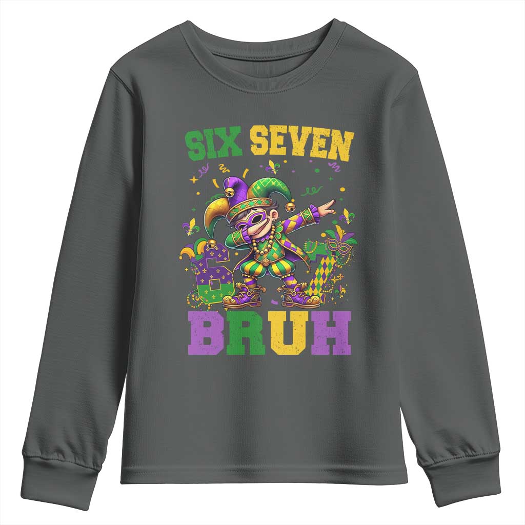 Funny 67 Mardi Gras Youth Sweatshirt Six Seven Bruh Dabbing Jester