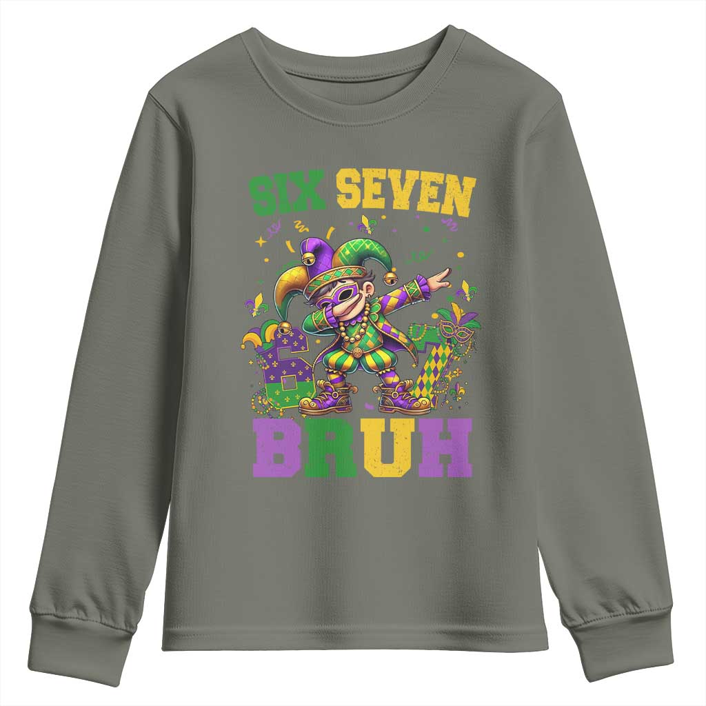 Funny 67 Mardi Gras Youth Sweatshirt Six Seven Bruh Dabbing Jester