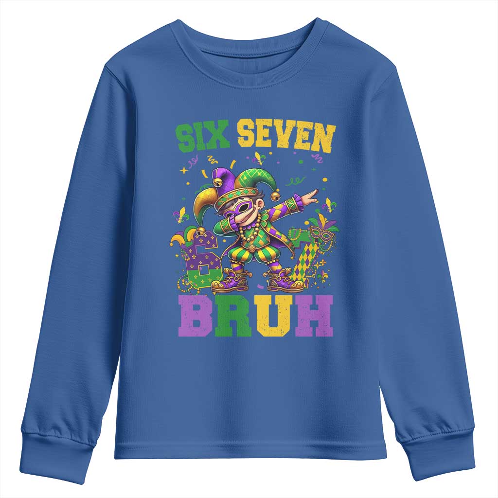 Funny 67 Mardi Gras Youth Sweatshirt Six Seven Bruh Dabbing Jester