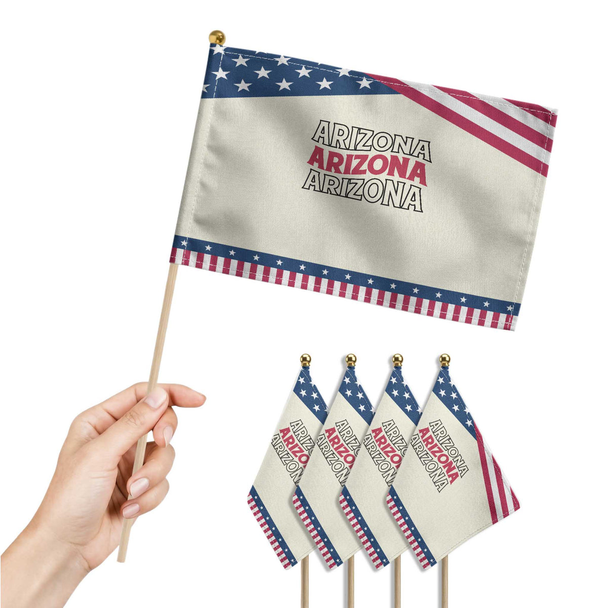 Retro Arizona Lover Patriotic Handheld Flag Groovy Typography Vintage 70s State