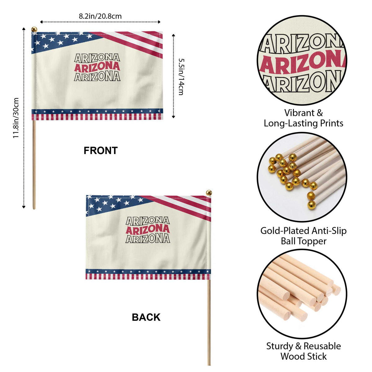 Retro Arizona Lover Patriotic Handheld Flag Groovy Typography Vintage 70s State