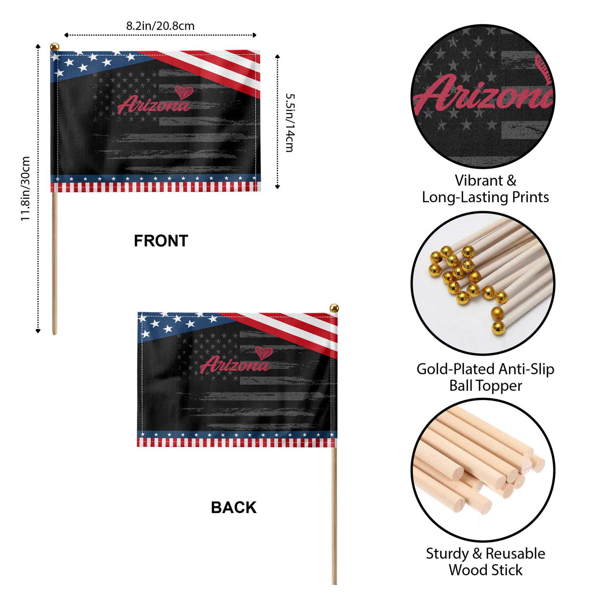 Arizona State Pride Patriotic Handheld Flag Clean Word Art Minimalist Graphic