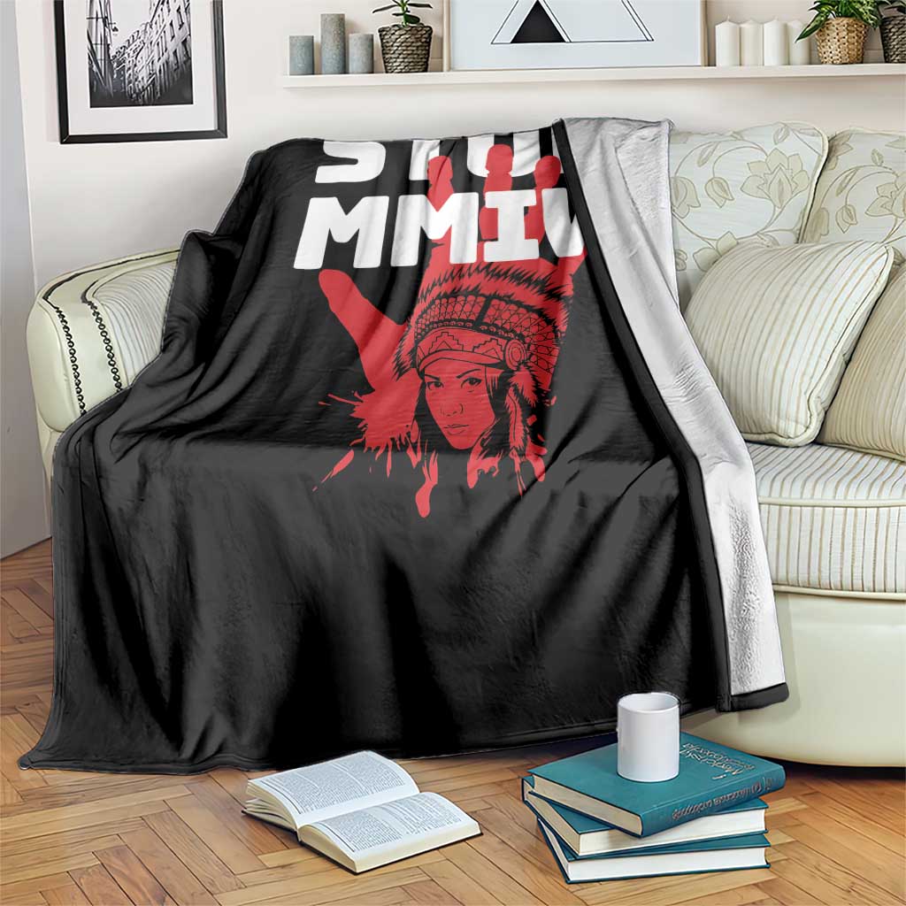 Indigenous Women Awareness Throw Blanket Stop MMIW Red Handprint Graphic