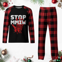 Indigenous Women Awareness Plaid Pajama Set Stop MMIW Red Handprint Graphic
