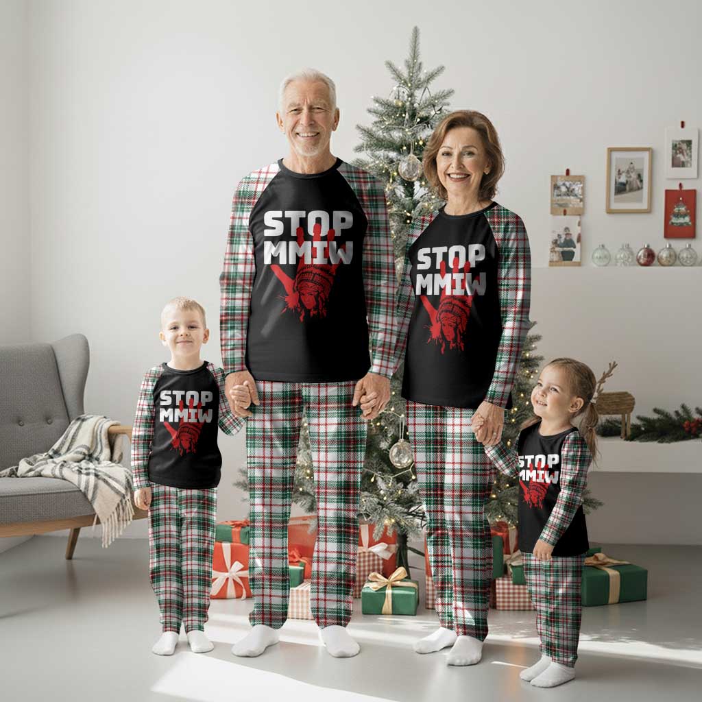 Indigenous Women Awareness Plaid Pajama Set Stop MMIW Red Handprint Graphic