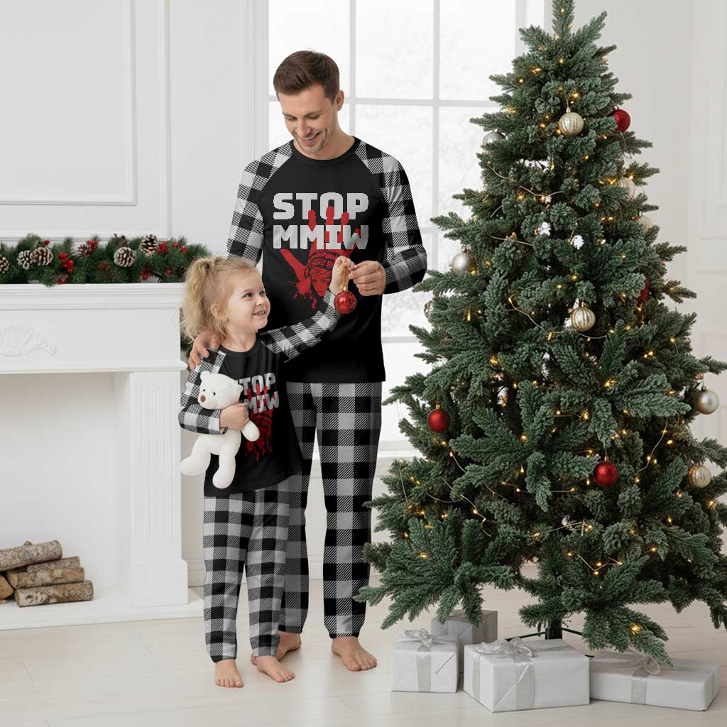 Indigenous Women Awareness Plaid Pajama Set Stop MMIW Red Handprint Graphic