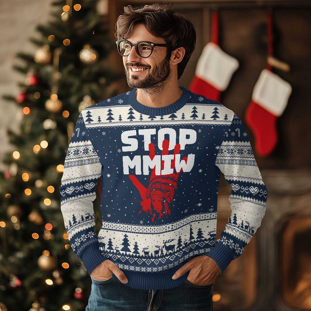 Indigenous Women Awareness Ugly Christmas Sweater Stop MMIW Red Handprint Graphic