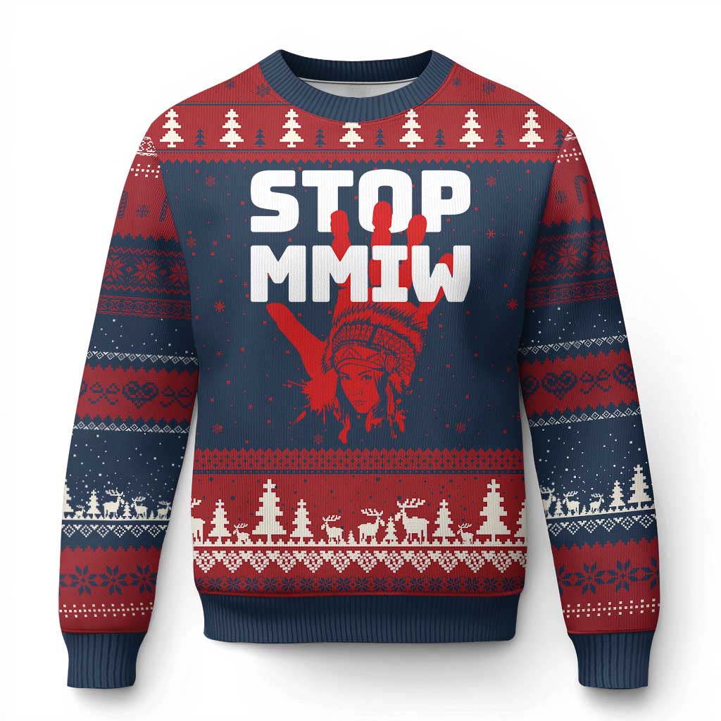 Indigenous Women Awareness Ugly Christmas Sweater Stop MMIW Red Handprint Graphic