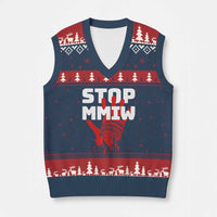 Indigenous Women Awareness V-Neck Knit Sweater Vest Stop MMIW Red Handprint Graphic