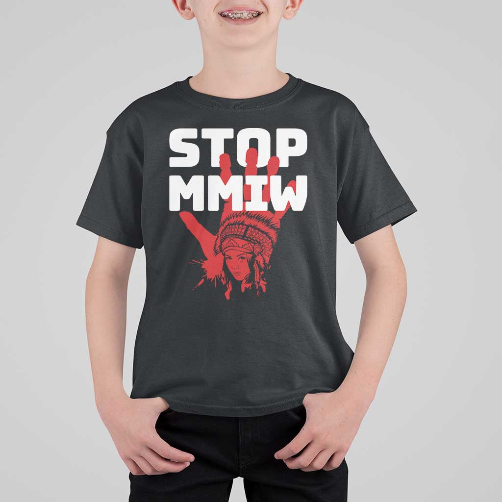Indigenous Women Awareness T Shirt For Kid Stop MMIW Red Handprint Graphic