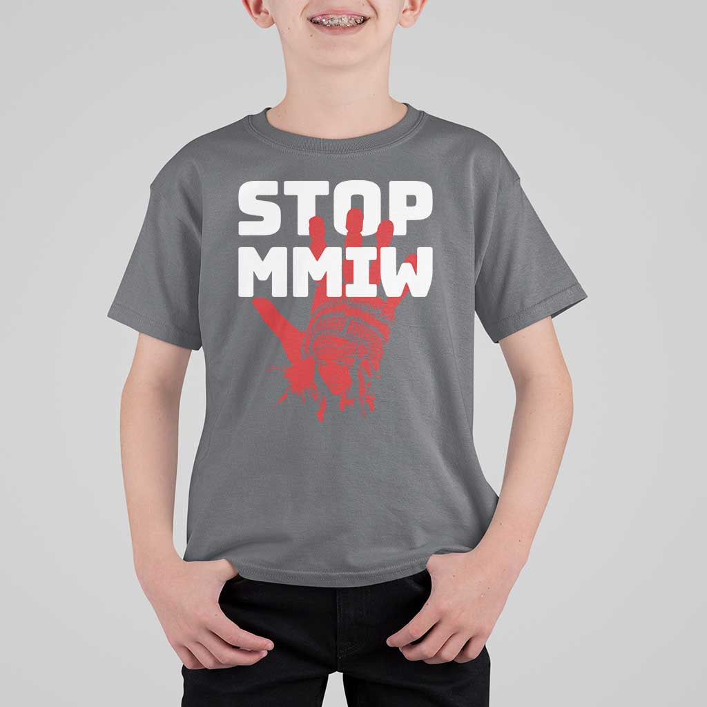 Indigenous Women Awareness T Shirt For Kid Stop MMIW Red Handprint Graphic