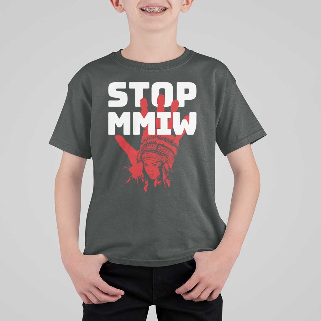 Indigenous Women Awareness T Shirt For Kid Stop MMIW Red Handprint Graphic