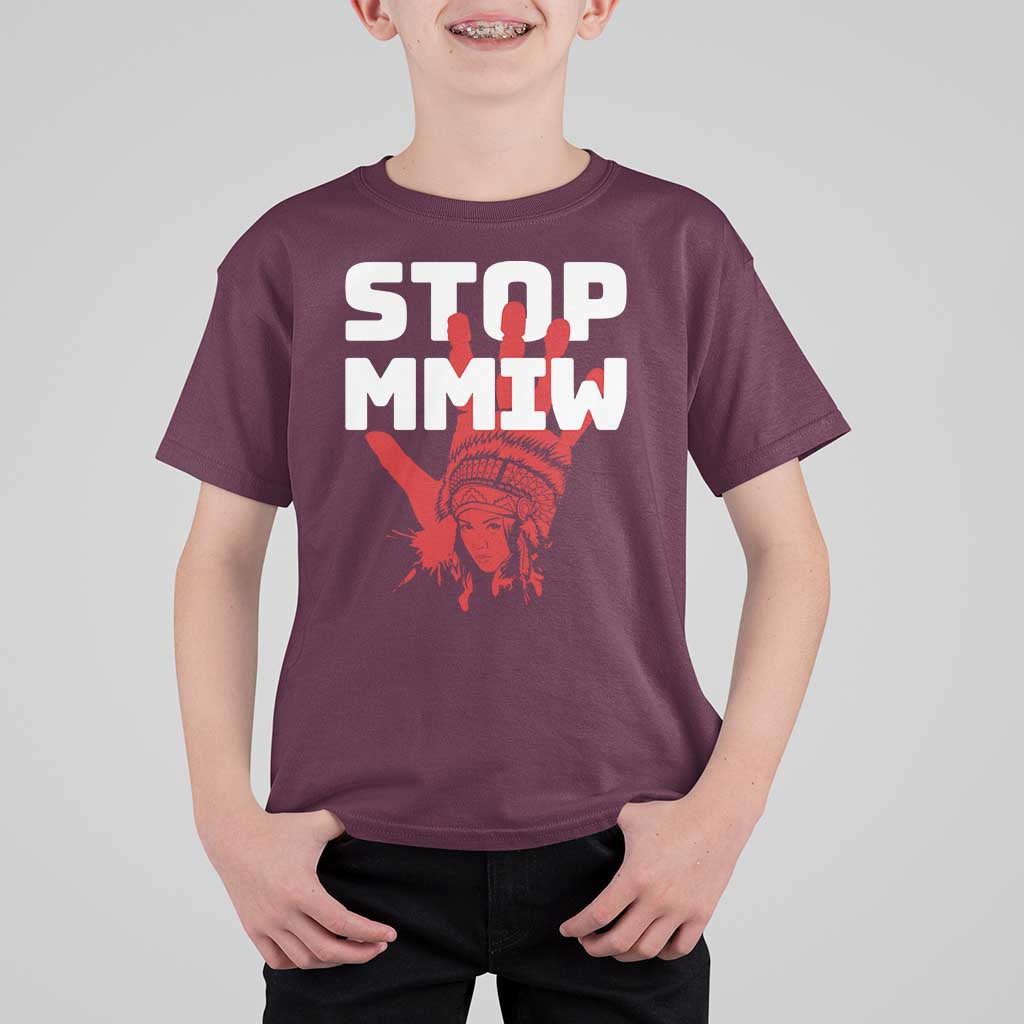 Indigenous Women Awareness T Shirt For Kid Stop MMIW Red Handprint Graphic