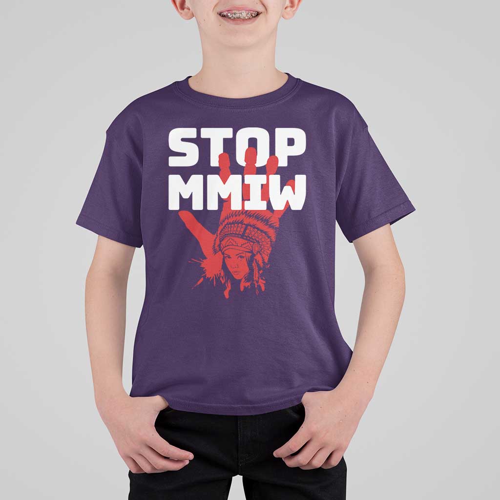 Indigenous Women Awareness T Shirt For Kid Stop MMIW Red Handprint Graphic