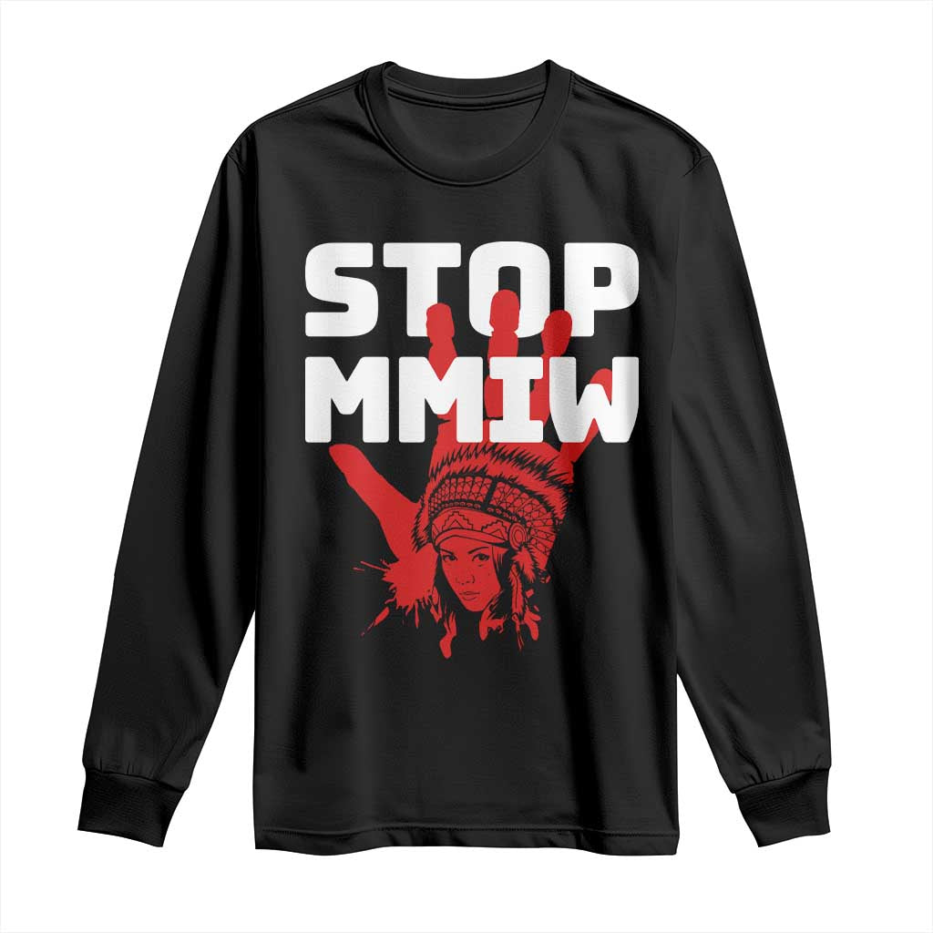 Indigenous Women Awareness Long Sleeve Shirt Stop MMIW Red Handprint Graphic