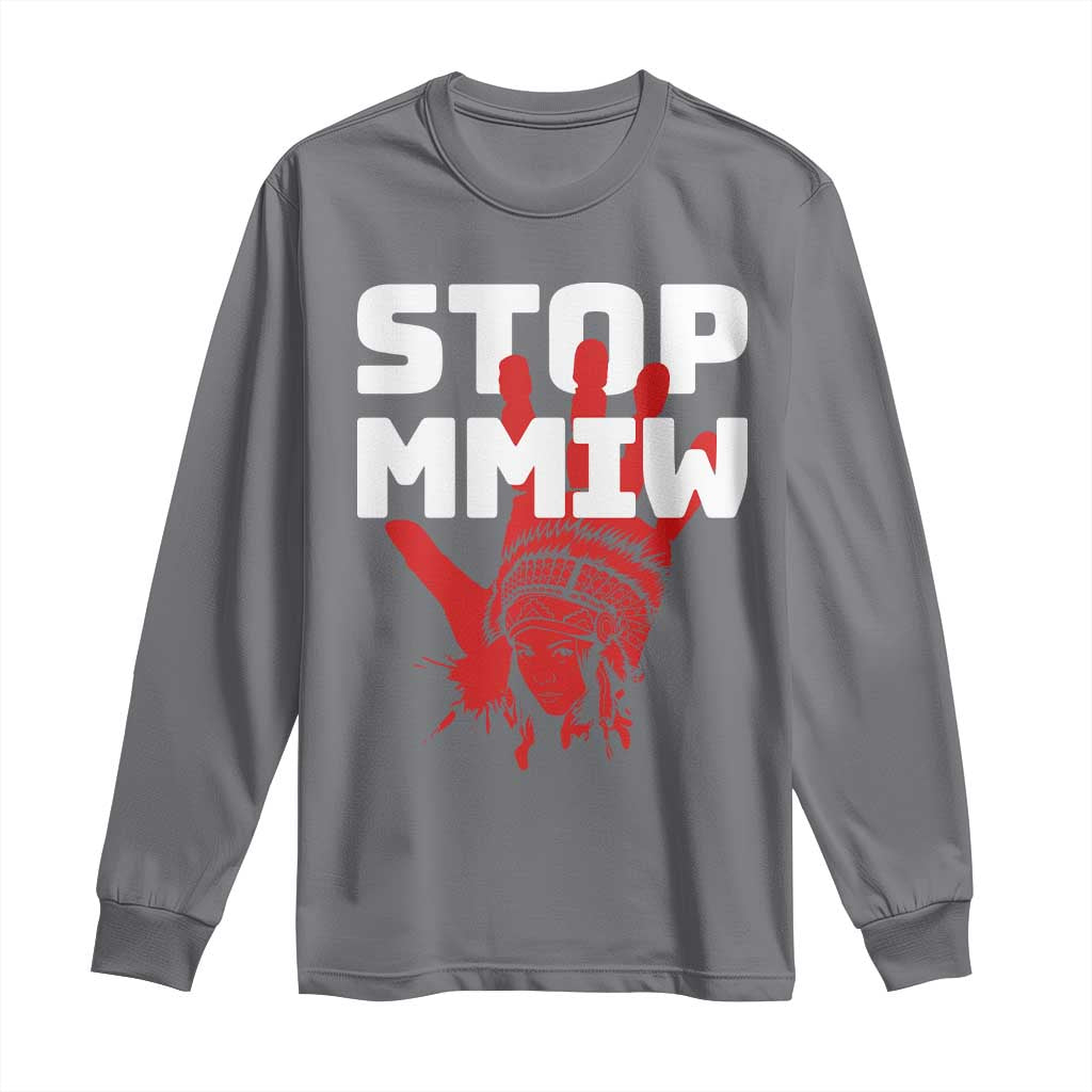 Indigenous Women Awareness Long Sleeve Shirt Stop MMIW Red Handprint Graphic