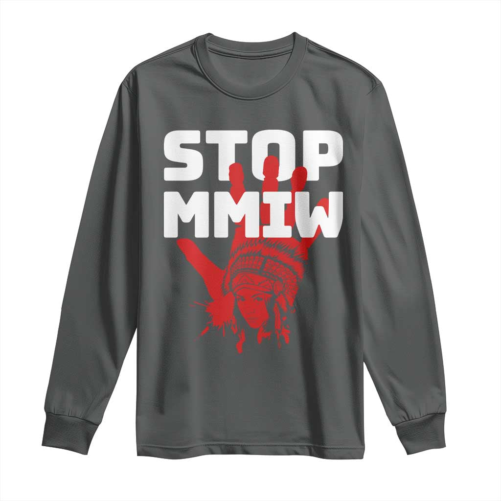 Indigenous Women Awareness Long Sleeve Shirt Stop MMIW Red Handprint Graphic