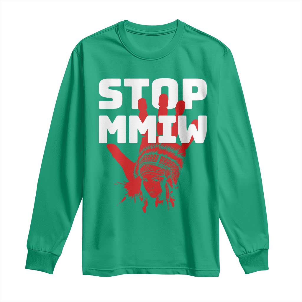 Indigenous Women Awareness Long Sleeve Shirt Stop MMIW Red Handprint Graphic