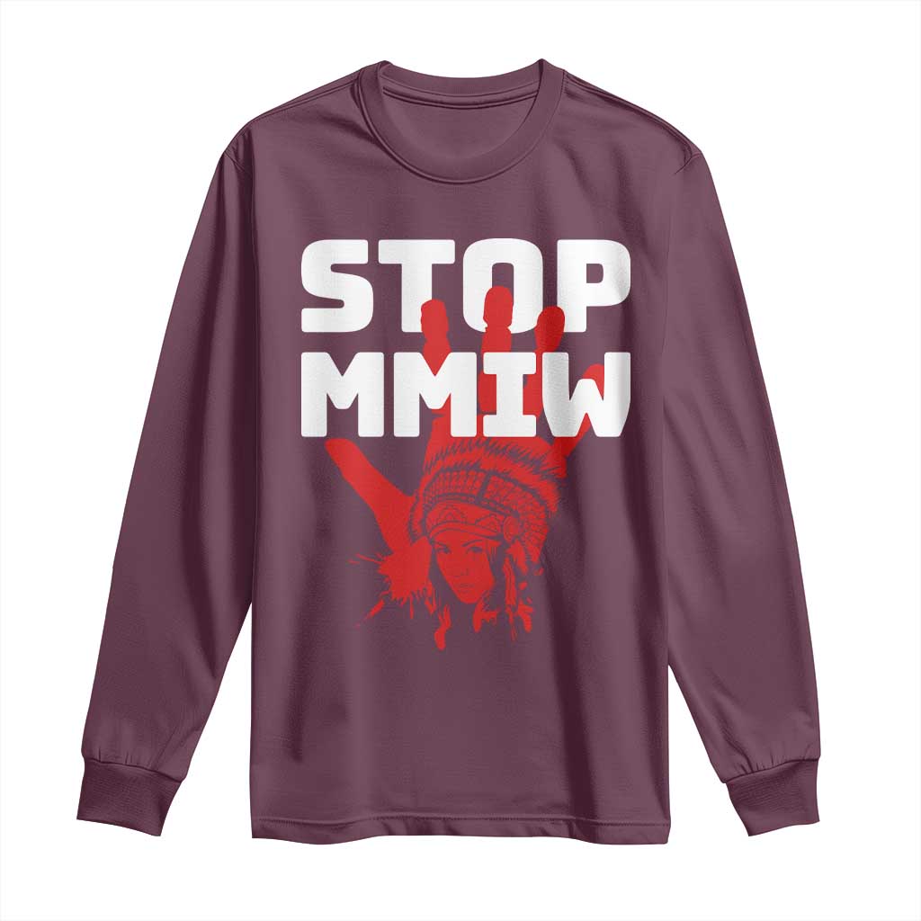 Indigenous Women Awareness Long Sleeve Shirt Stop MMIW Red Handprint Graphic