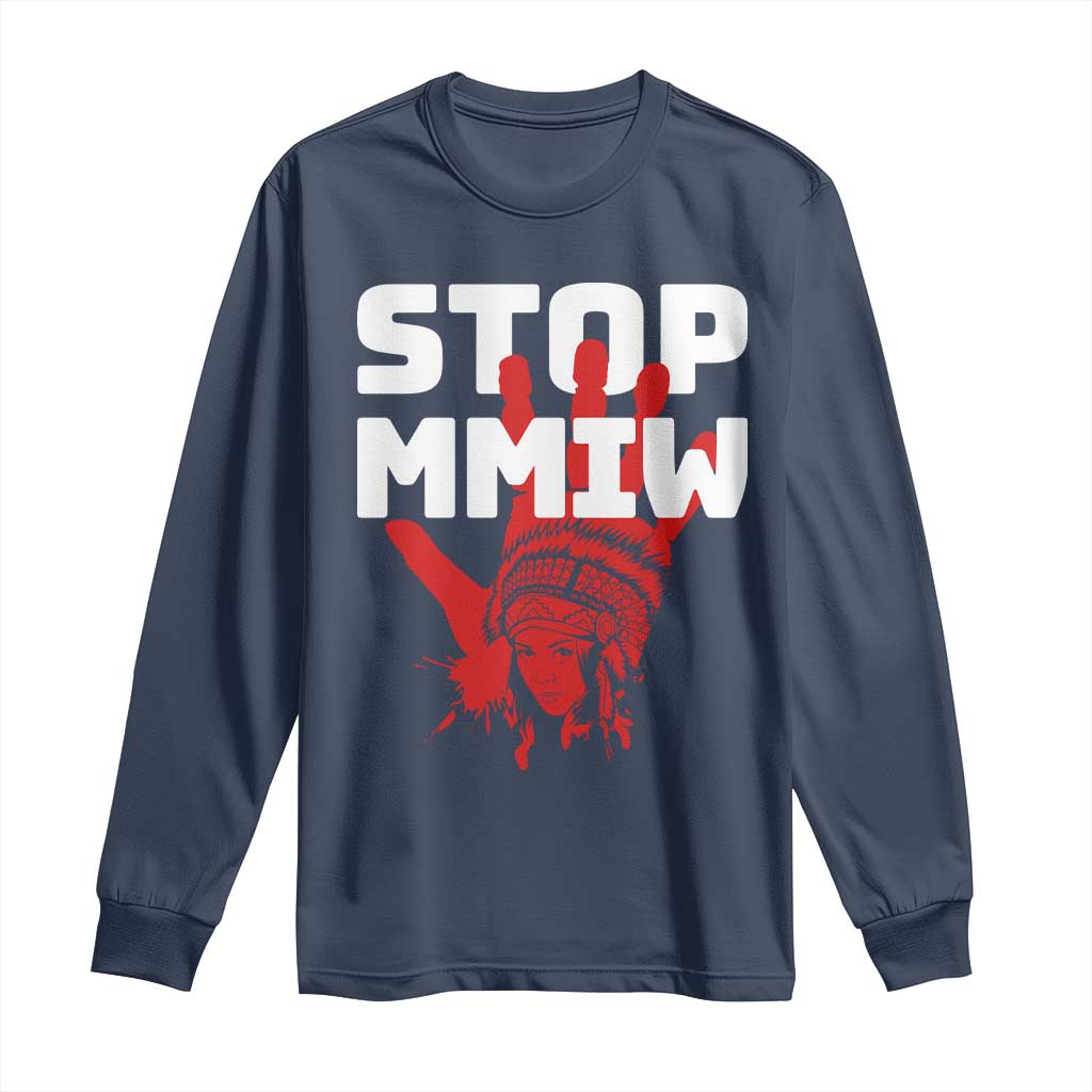 Indigenous Women Awareness Long Sleeve Shirt Stop MMIW Red Handprint Graphic