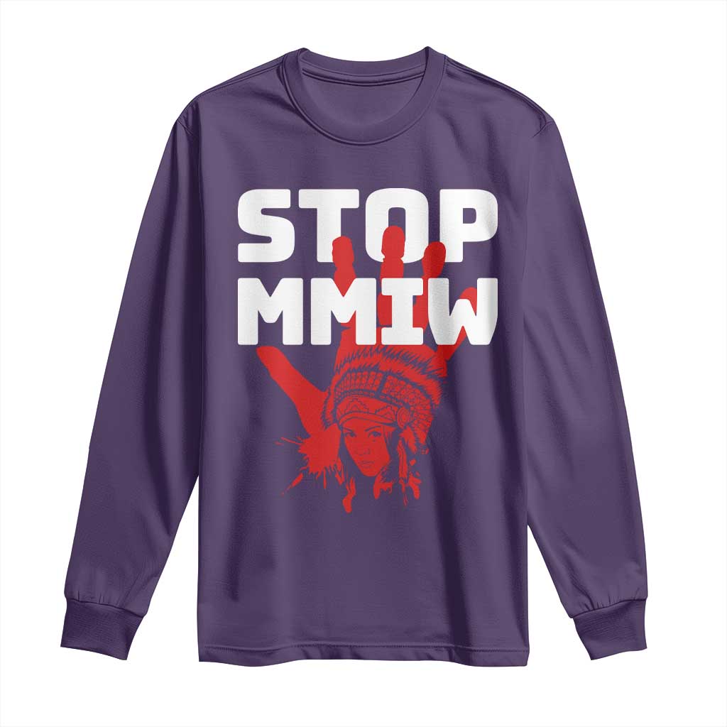 Indigenous Women Awareness Long Sleeve Shirt Stop MMIW Red Handprint Graphic