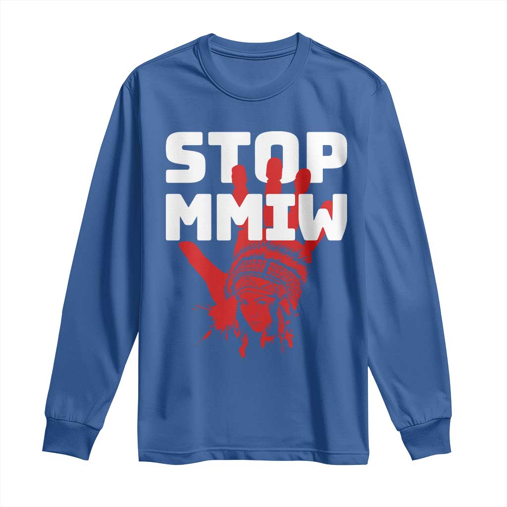 Indigenous Women Awareness Long Sleeve Shirt Stop MMIW Red Handprint Graphic