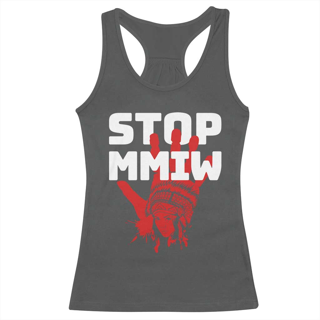 Indigenous Women Awareness Racerback Tank Top Stop MMIW Red Handprint Graphic