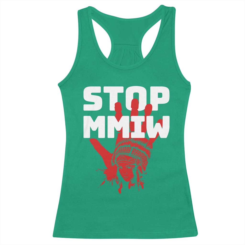 Indigenous Women Awareness Racerback Tank Top Stop MMIW Red Handprint Graphic