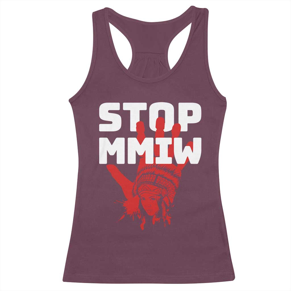 Indigenous Women Awareness Racerback Tank Top Stop MMIW Red Handprint Graphic