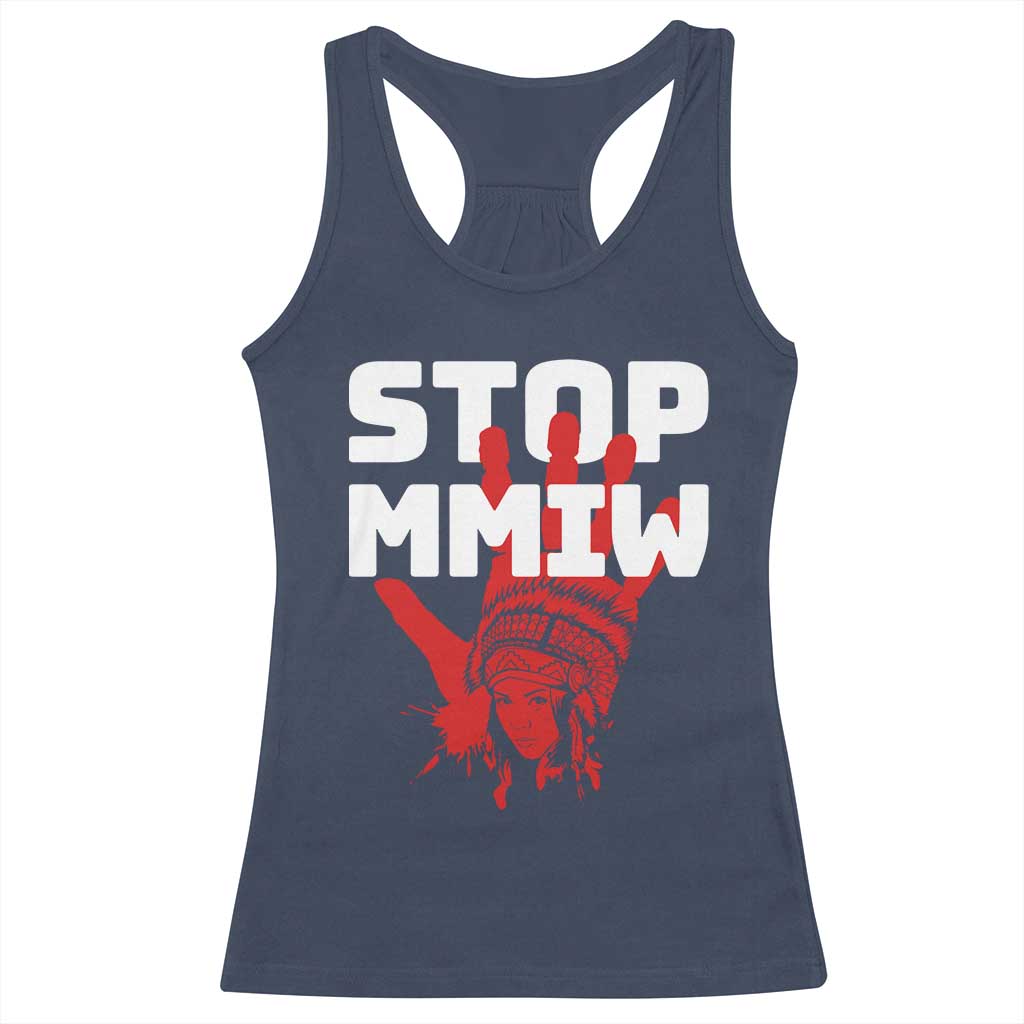 Indigenous Women Awareness Racerback Tank Top Stop MMIW Red Handprint Graphic