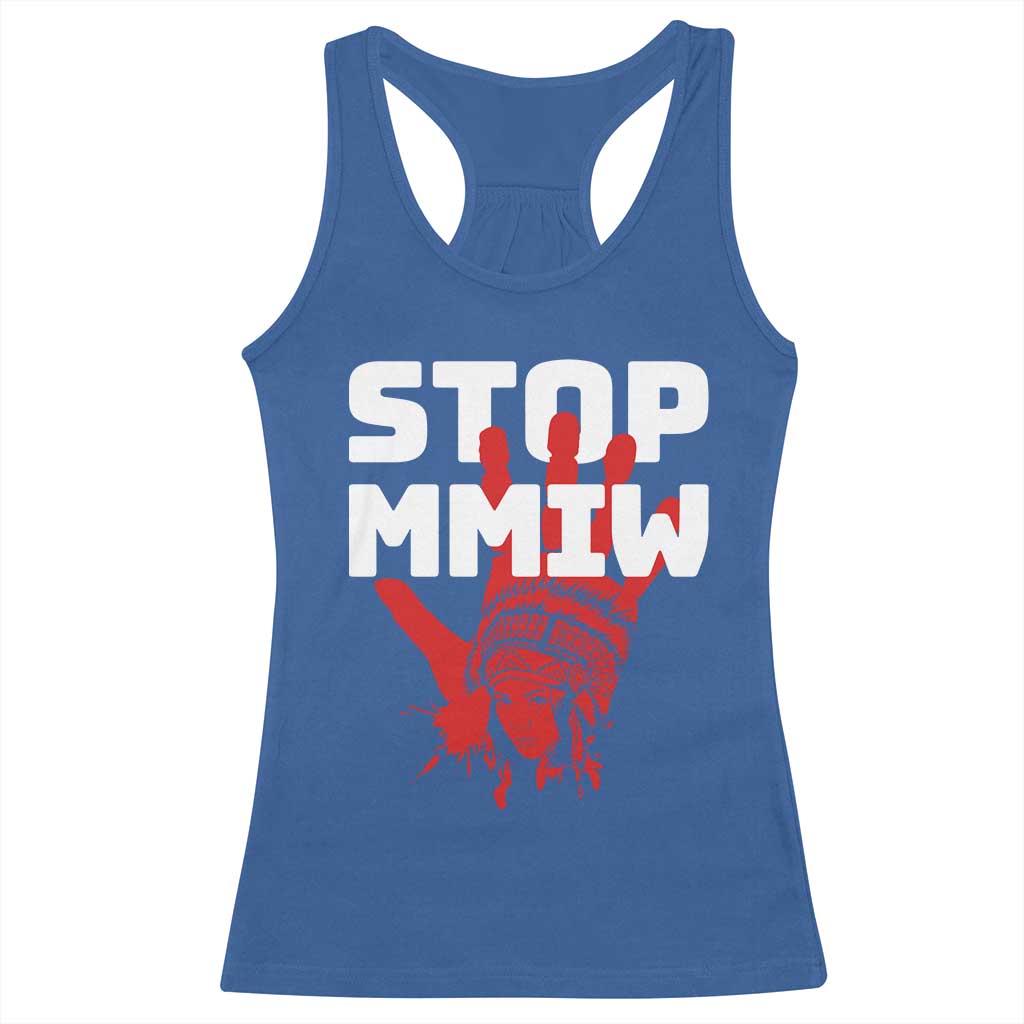 Indigenous Women Awareness Racerback Tank Top Stop MMIW Red Handprint Graphic