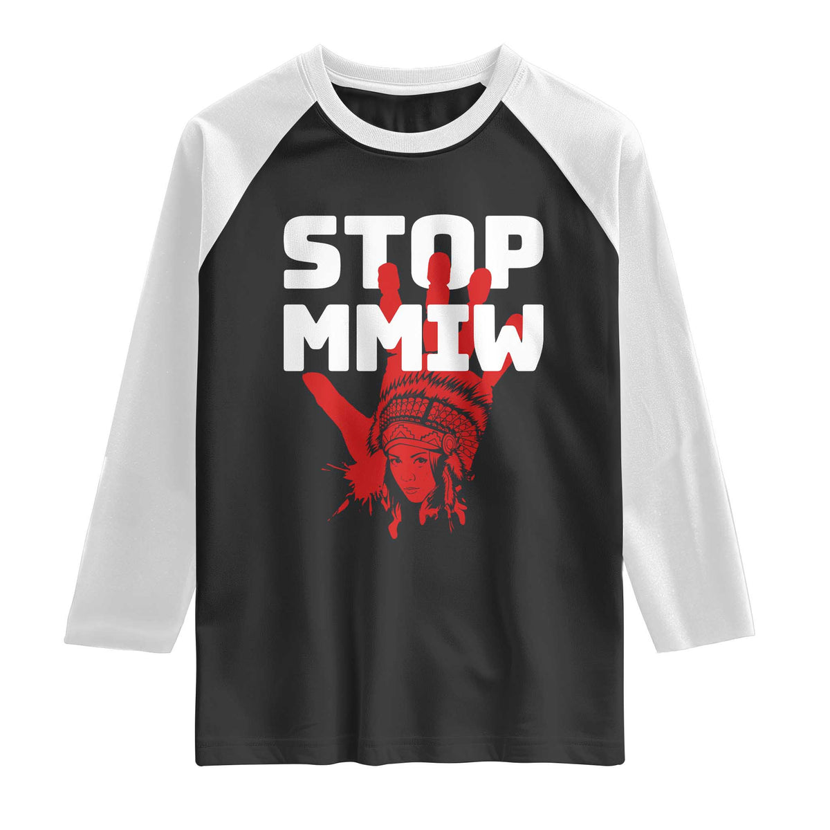Indigenous Women Awareness Raglan Shirt Stop MMIW Red Handprint Graphic
