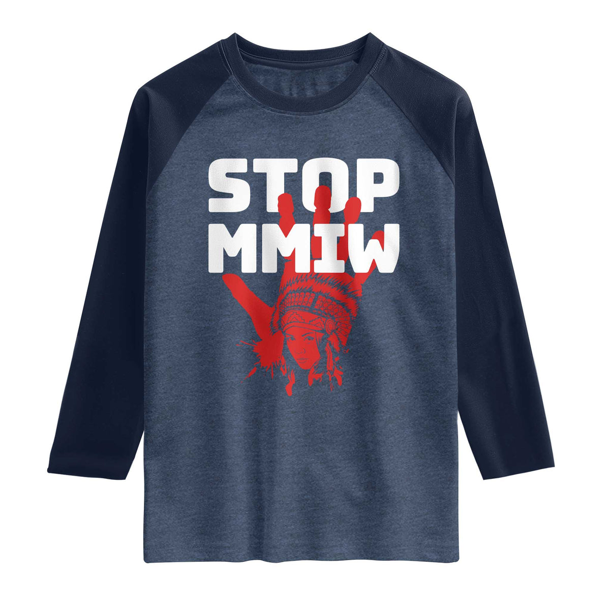 Indigenous Women Awareness Raglan Shirt Stop MMIW Red Handprint Graphic