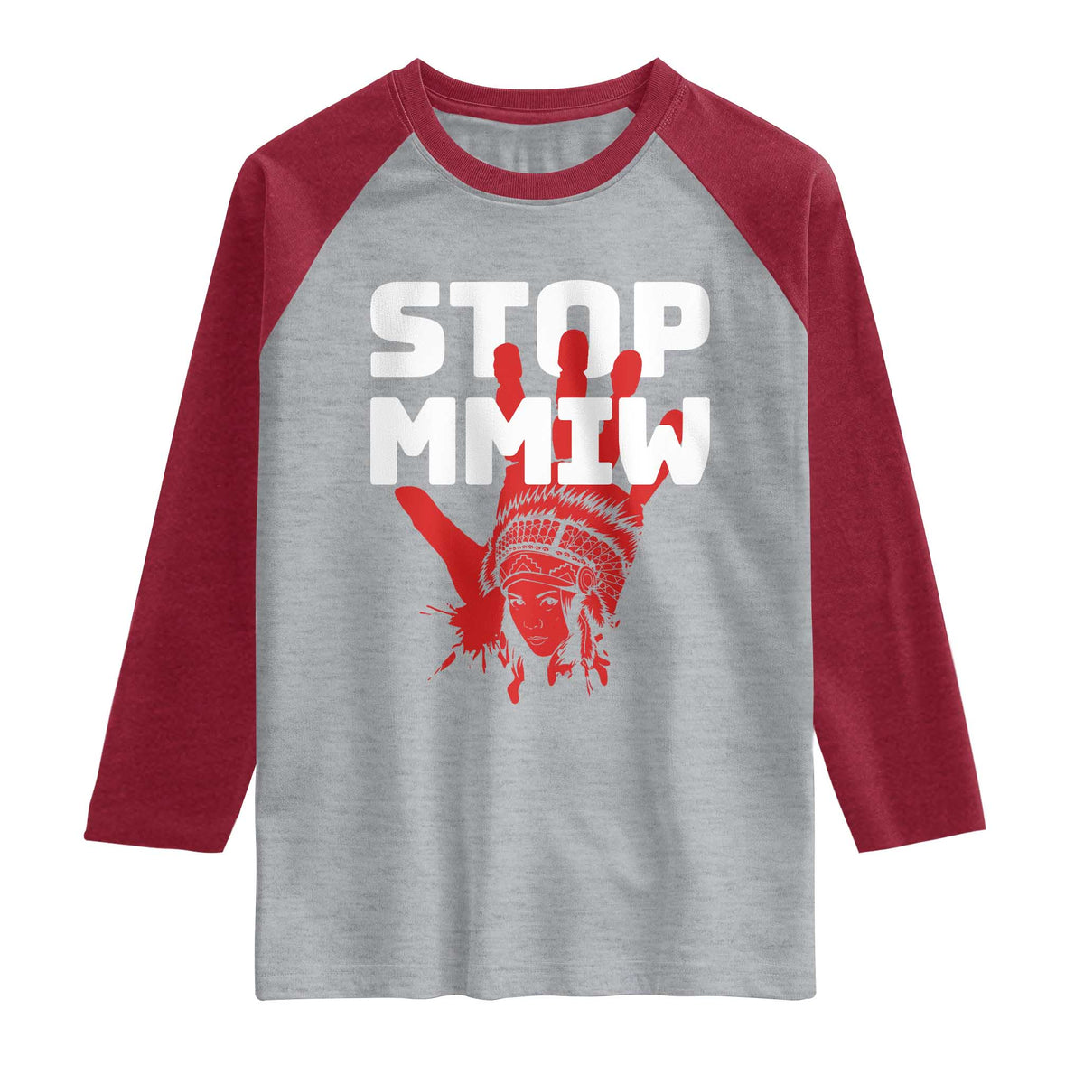 Indigenous Women Awareness Raglan Shirt Stop MMIW Red Handprint Graphic