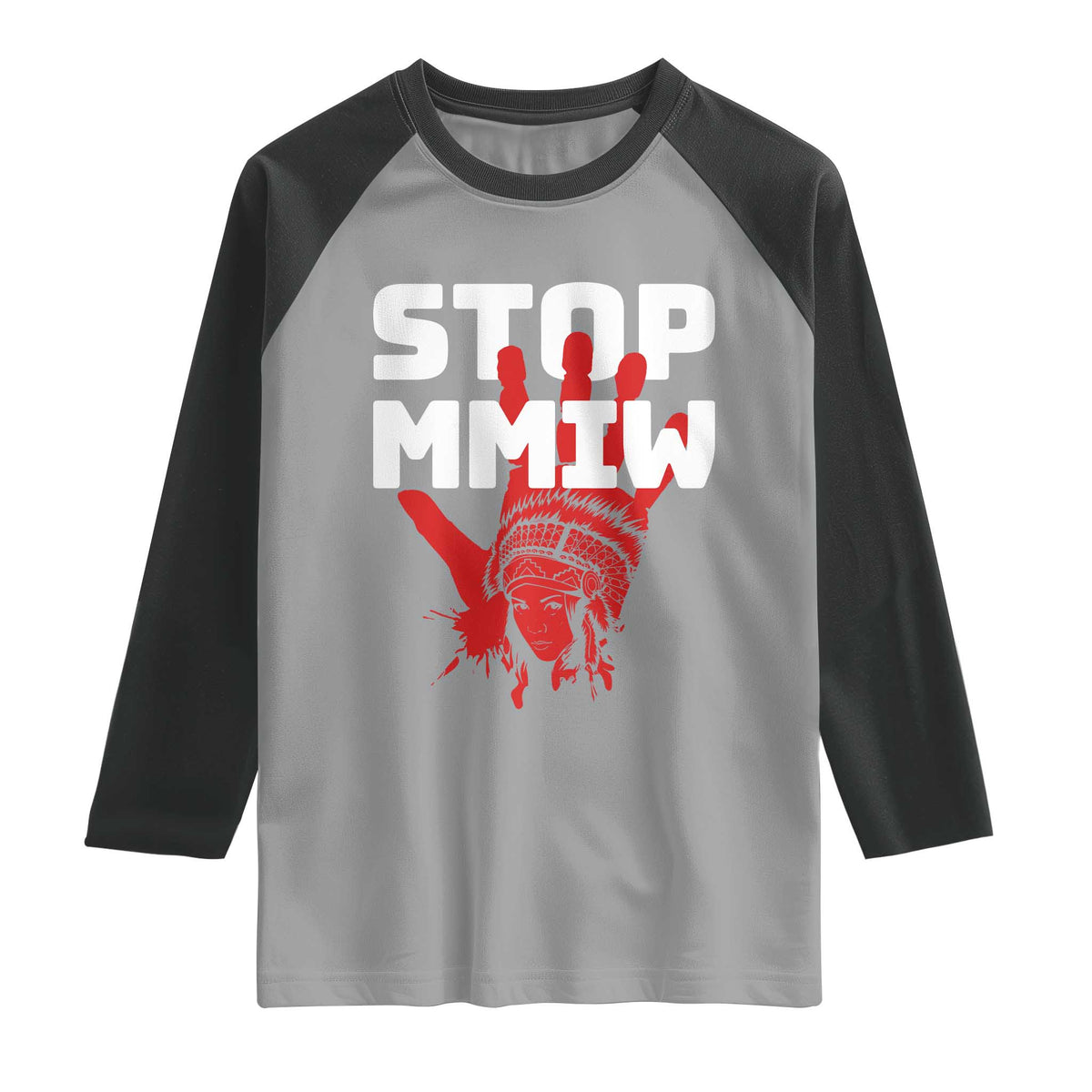 Indigenous Women Awareness Raglan Shirt Stop MMIW Red Handprint Graphic
