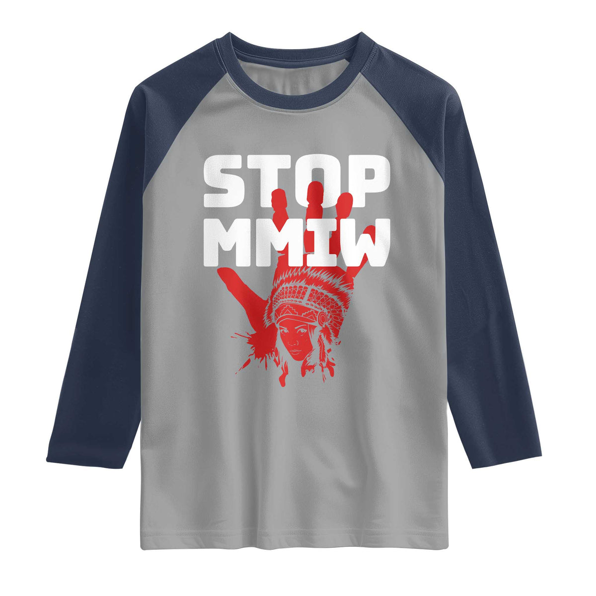 Indigenous Women Awareness Raglan Shirt Stop MMIW Red Handprint Graphic