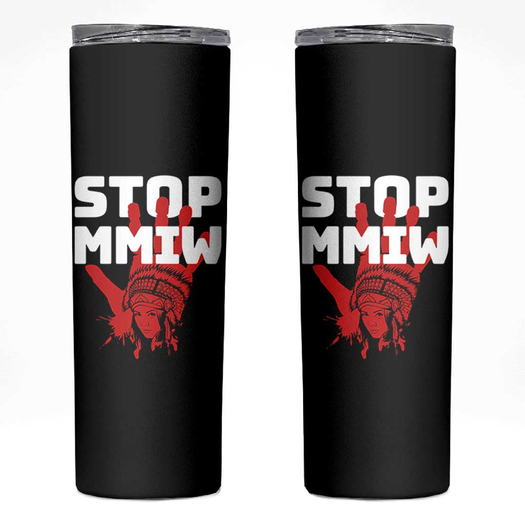 Indigenous Women Awareness Skinny Tumbler Stop MMIW Red Handprint Graphic