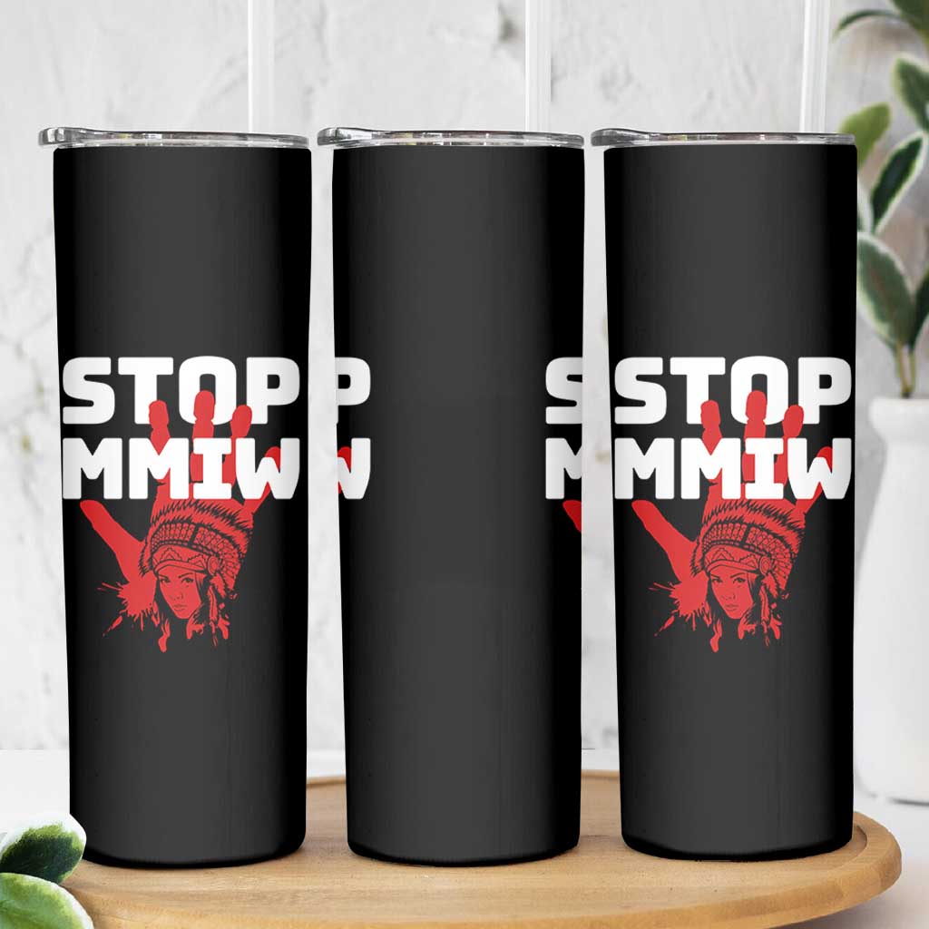 Indigenous Women Awareness Skinny Tumbler Stop MMIW Red Handprint Graphic