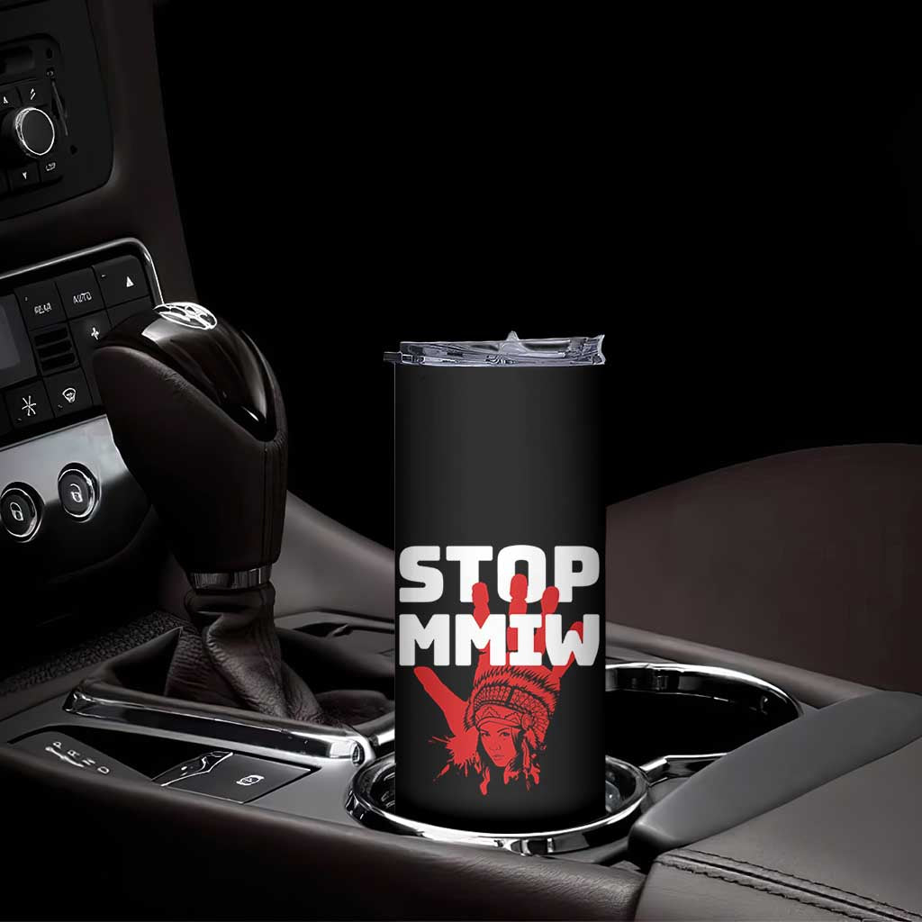 Indigenous Women Awareness Skinny Tumbler Stop MMIW Red Handprint Graphic