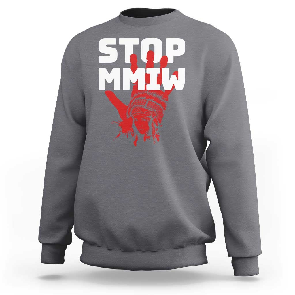 Indigenous Women Awareness Sweatshirt Stop MMIW Red Handprint Graphic