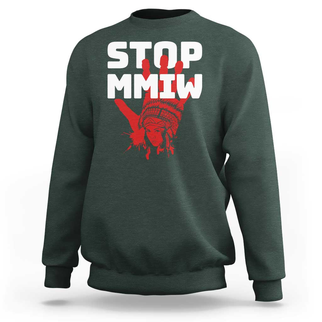 Indigenous Women Awareness Sweatshirt Stop MMIW Red Handprint Graphic
