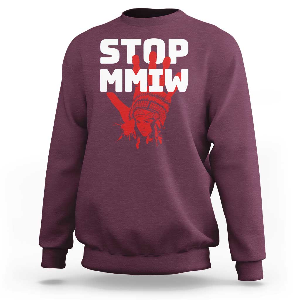 Indigenous Women Awareness Sweatshirt Stop MMIW Red Handprint Graphic